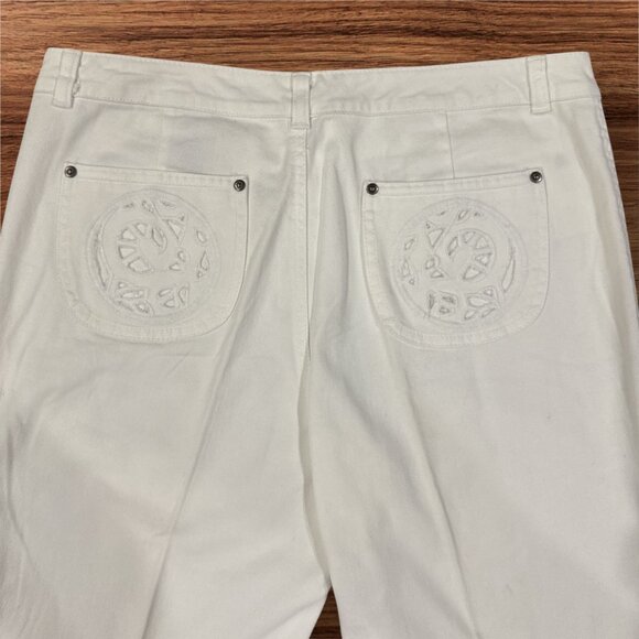 INC White Embroidered Flare Jeans Womens Petite 12P Stretch Comfort Wide leg - Picture 6 of 10